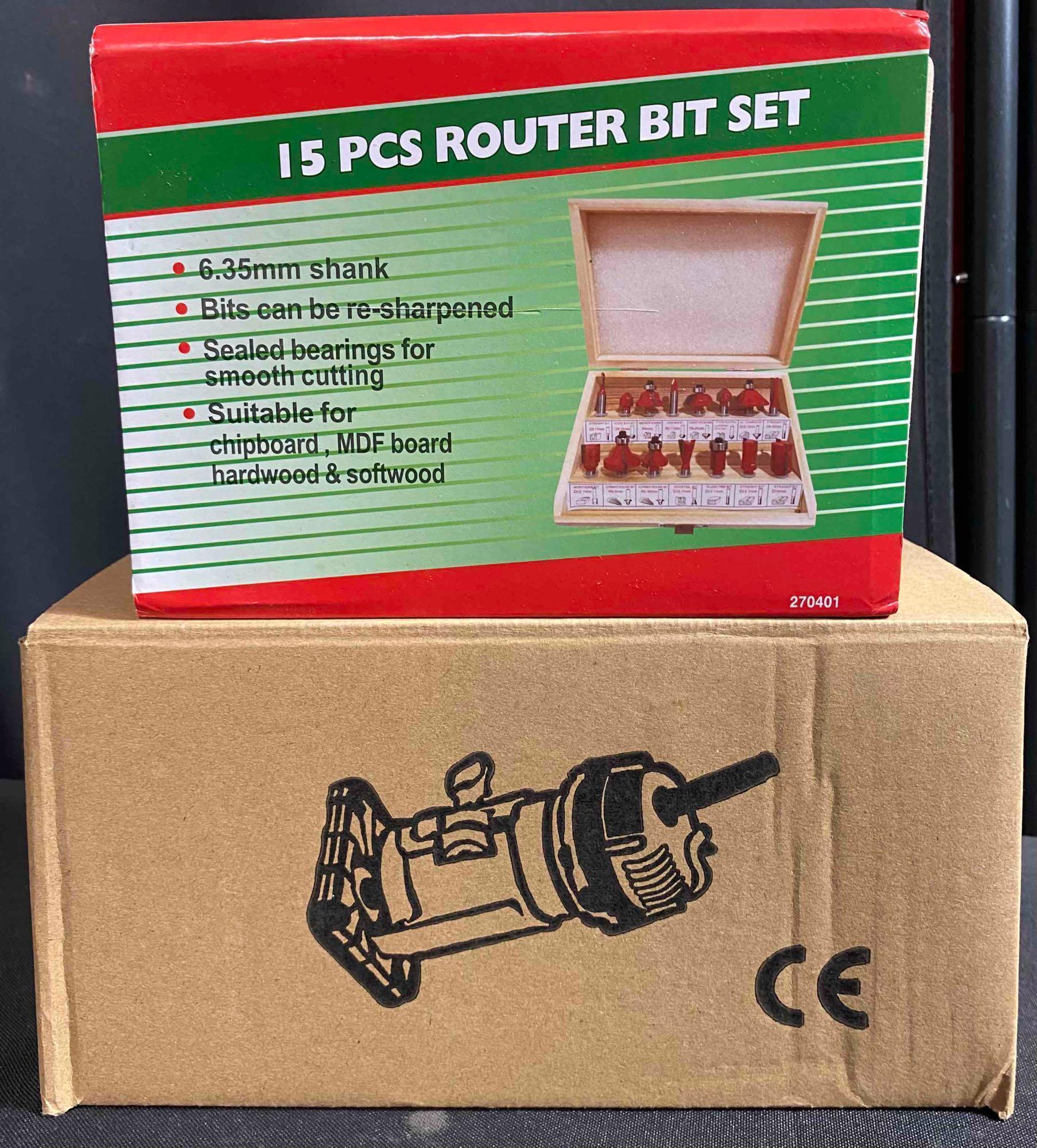 Wood Trimmer Machine and 15 PCS Router Bit Set