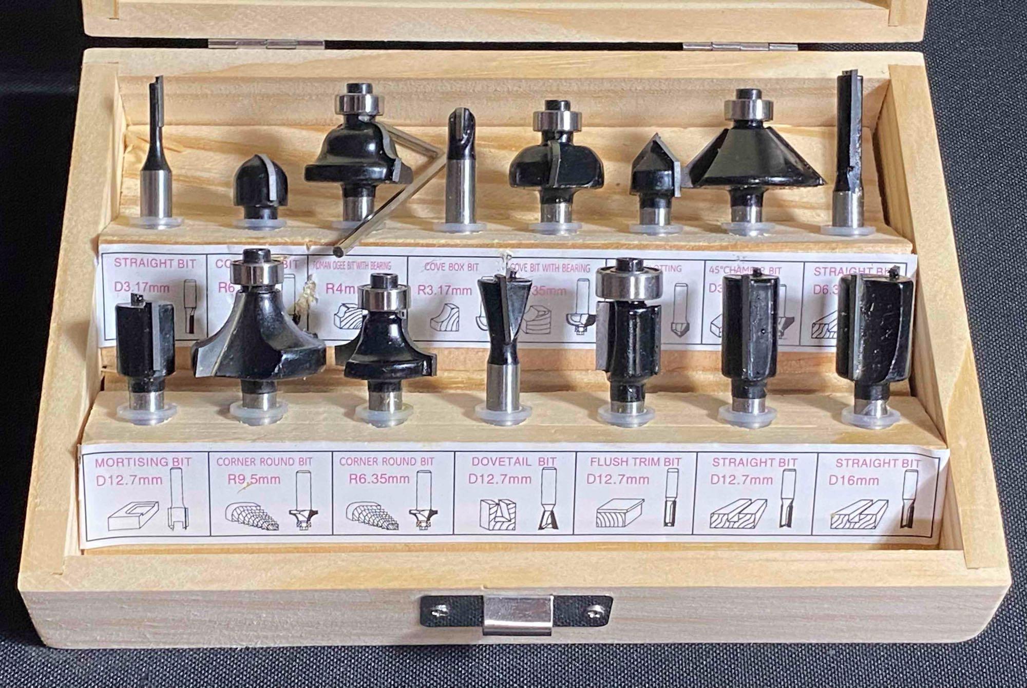 Wood Trimmer Machine and 15 PCS Router Bit Set