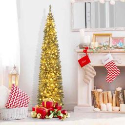 7 FT Artificial Christmas Tree Pre-lit Pencil Xmas Tree
