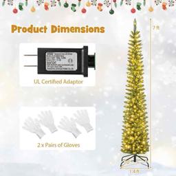 7 FT Artificial Christmas Tree Pre-lit Pencil Xmas Tree