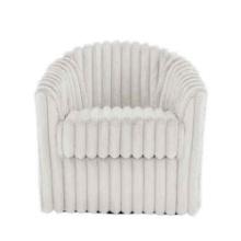 Modern White Faux Rabbit Fur Polyester 360 Swivel Accent Barrel Chair with Metal Base