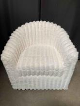 Uixe Modern White Faux Rabbit Fur Polyester 360 Swivel Accent Barrel Chair with Metal Base