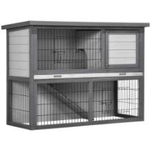 PawHut 42.5" Wooden Rabbit Hutch Bunny Cage Small Animal House Enclosure with Ramp