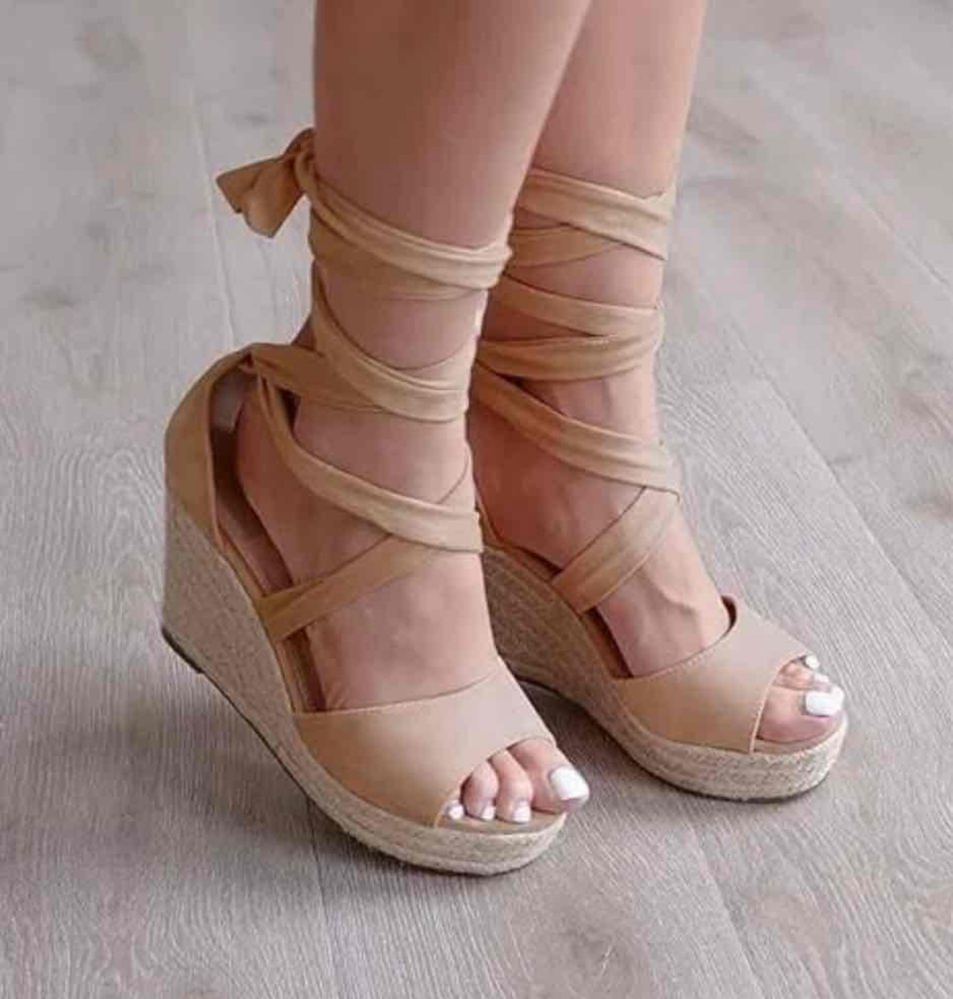 (size 10)Huiyuzhi Women's Lace Up Open Toe Platform Wedge Sandals