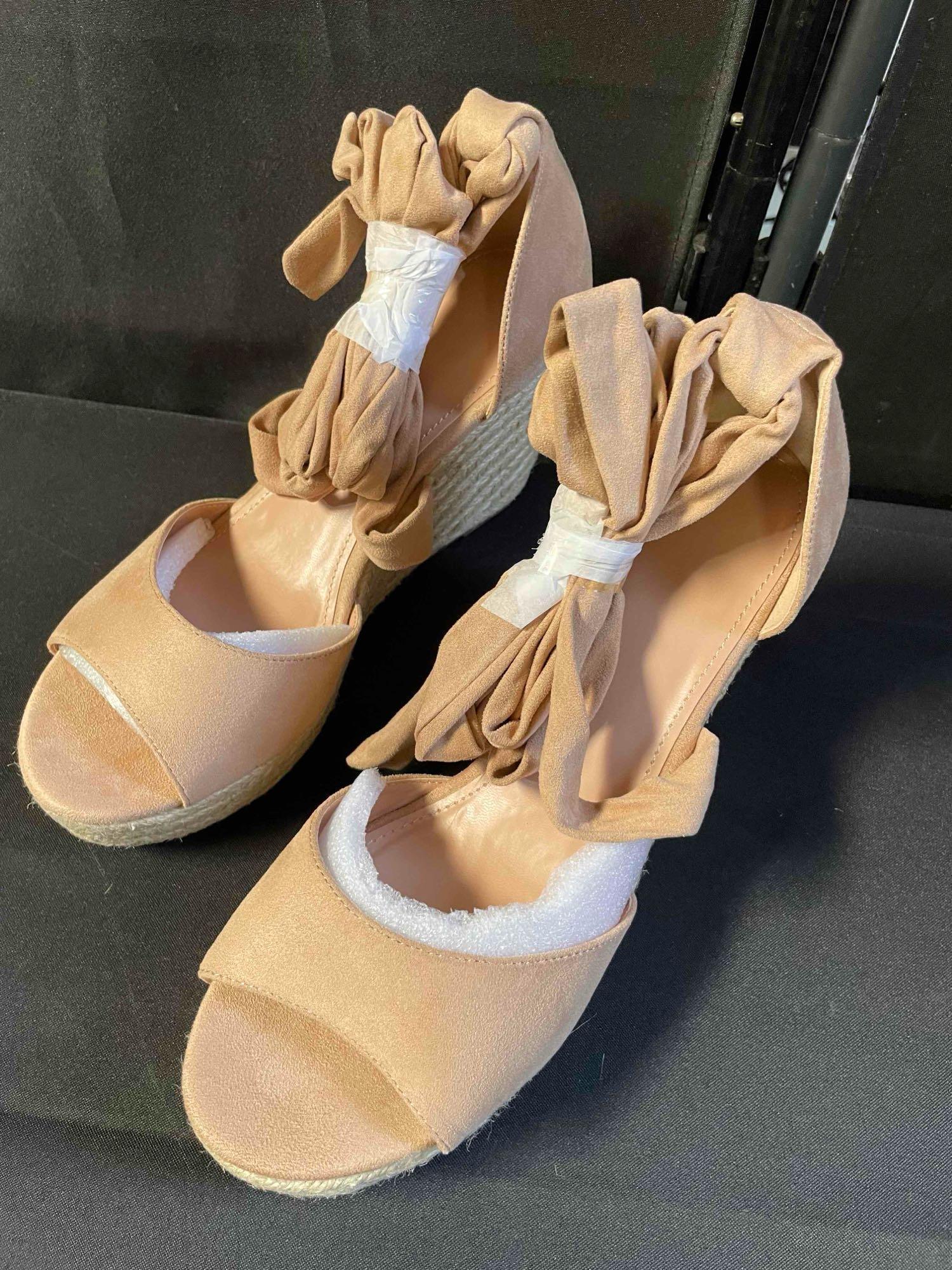 (size 10)Huiyuzhi Women's Lace Up Open Toe Platform Wedge Sandals