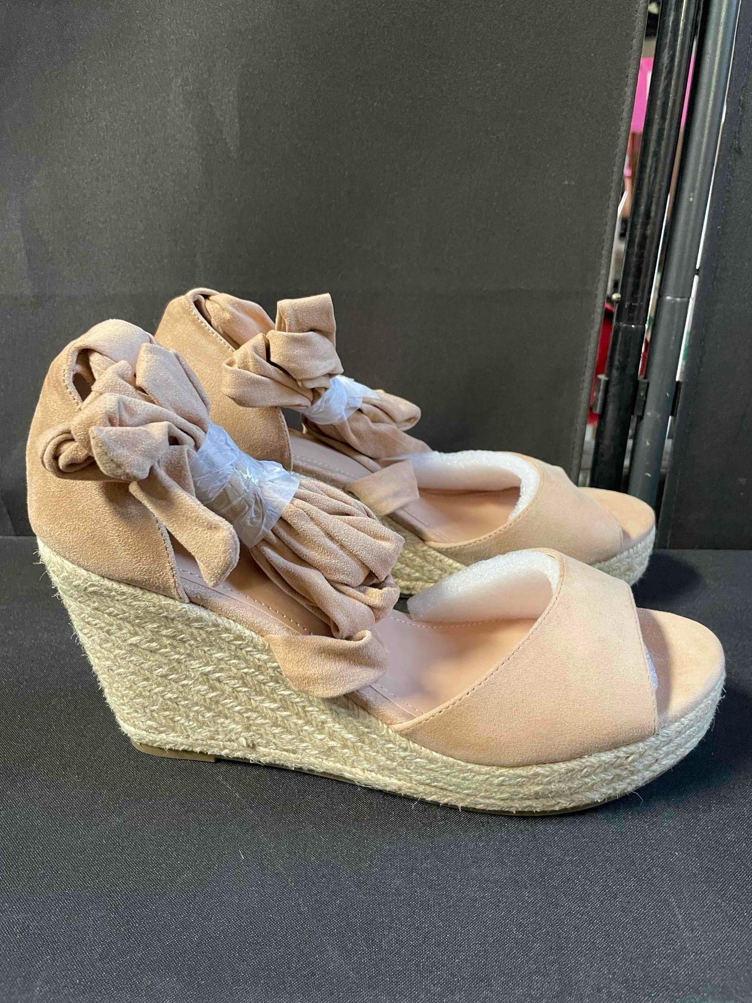 (size 10)Huiyuzhi Women's Lace Up Open Toe Platform Wedge Sandals
