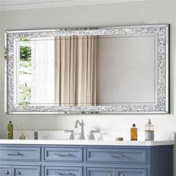 47 x 24 Crystal Crush Diamond Wall Mirror Silver Mirror Gorgeous Rectangle Mirror