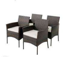 Set of 4 Patio PE Wicker Dining Chairs with Seat Cushions and Armrests