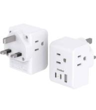 Lot of 6 OneBeat 2 Pack US to UK Ireland Travel Plug Adapter, Type G Power Plug Adapter with 3