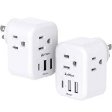Lot of 5 Addtam 2-Pack Multi Plug Outlet Extender with USB Wall Charger