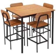 5-Piece Square Walnut Industrial Wood Top Dining Table Set with Counter Height Table and 4-Bar