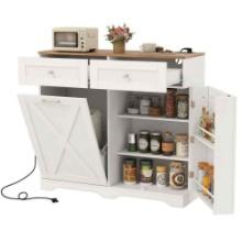 Tilt Out Trash Can Cabinet 9.25 Gallon, Kitchen Island with Power Outlet