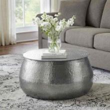 Calluna 30 in. Silver Medium Round Metal Coffee Table with Lift Top Storage