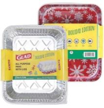 Glad Disposable Aluminum All-Purpose Pans in Red & White Snowflake Holiday Pattern