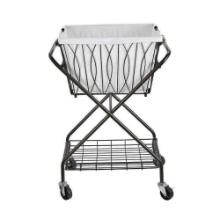 Artesa Verona Collapsible Metal Laundry Cart with Removable Basket & Canvas Bag, Antique Black