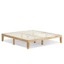 King Size 14'' Wooden Bed Frame Mattress Platform Wood Slats Support Natural