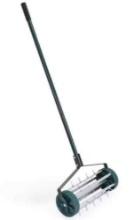 18 in. Green Rolling Lawn Aerator with Anti-slip Handle and Rotary Push Tine