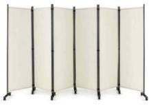 6 Panel 5.7 Feet Tall Rolling Room Divider on Wheels