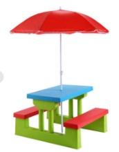 Children's garden bench and table set with umbrella