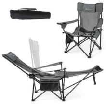 Costway Camping Lounge Chair with Detachable Footrest Adjustable Backrest