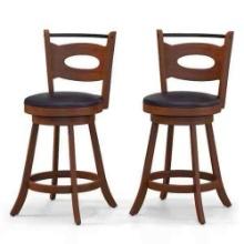 24 in. Brown High Back Rubber Wood Counter Stool