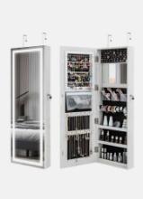 Door Wall Mount Touch Screen LED Light Mirrored Jewelry Cabinet Storage