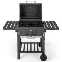 Costway Portable Outdoor Charcoal Grill Cooking Area 2 Foldable Side Table BBQ Camping in Black