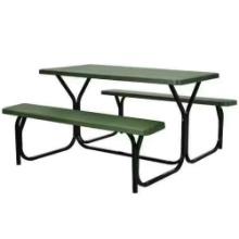 Costway Green Rectangular HDPE Plastic Picnic Table with 2 Bench