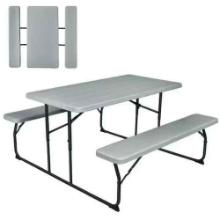 Outdoor Folding Picnic Table Set in Gray