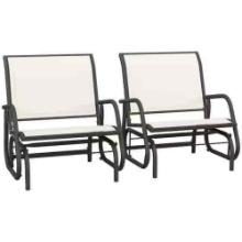 Outsunny 2-Piece Cream White Metal Breathable Mesh Outdoor Glider