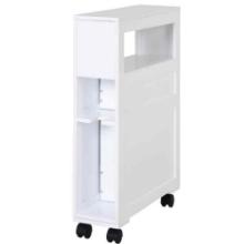 HOMCOM Wood Rolling Narrow Bathroom Side Storage Cabinet
