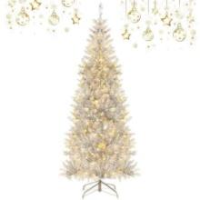Costway 6FT Pre-lit Artificial Silver Tinsel Xmas Tree