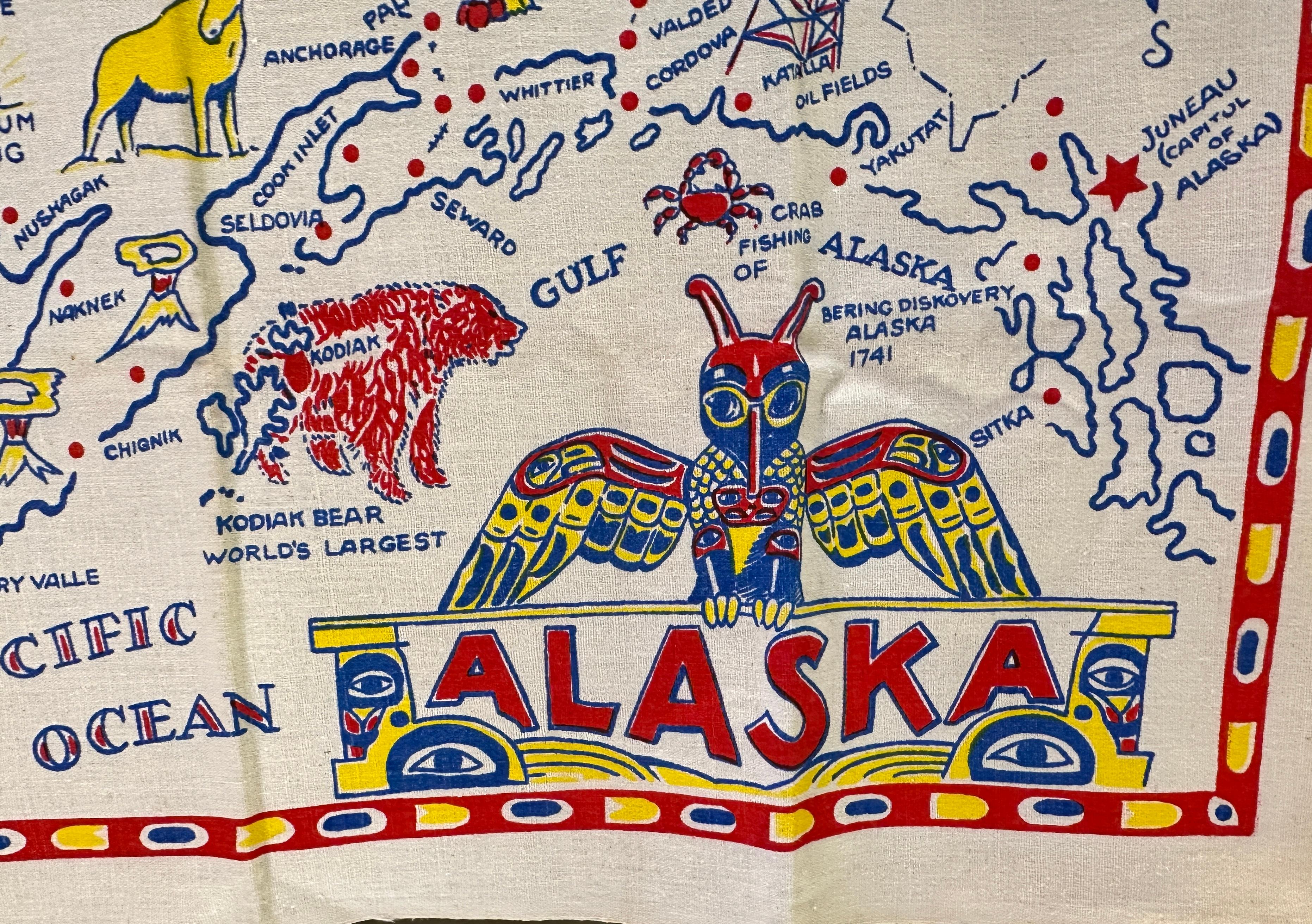 Vintage ALASKA Souvenir Tablecloth Map