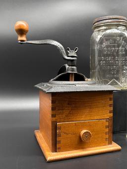 Coffee Grinder and Two Glass Coffee Jars