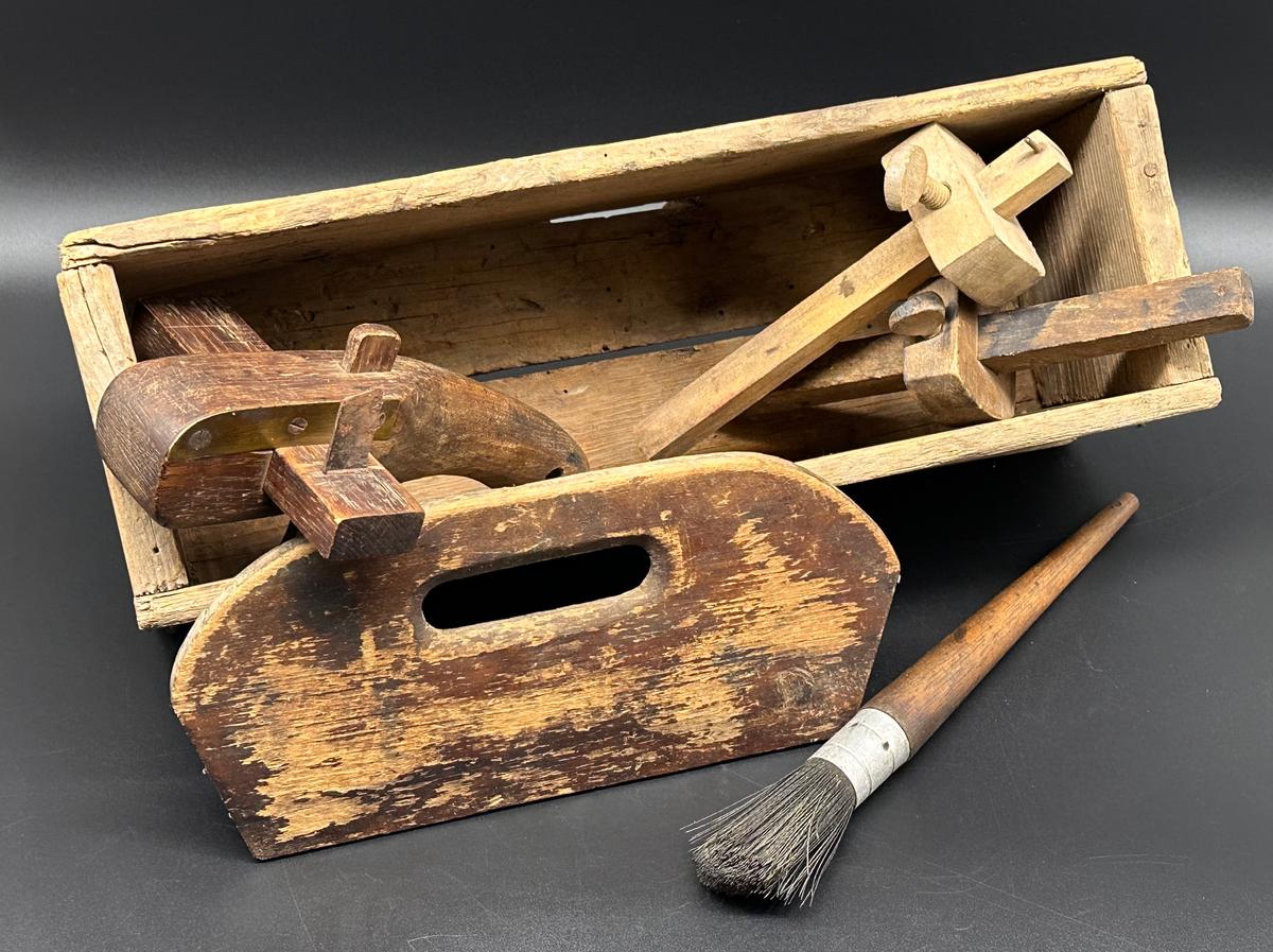 Vintage Wood Tool Box and Tools