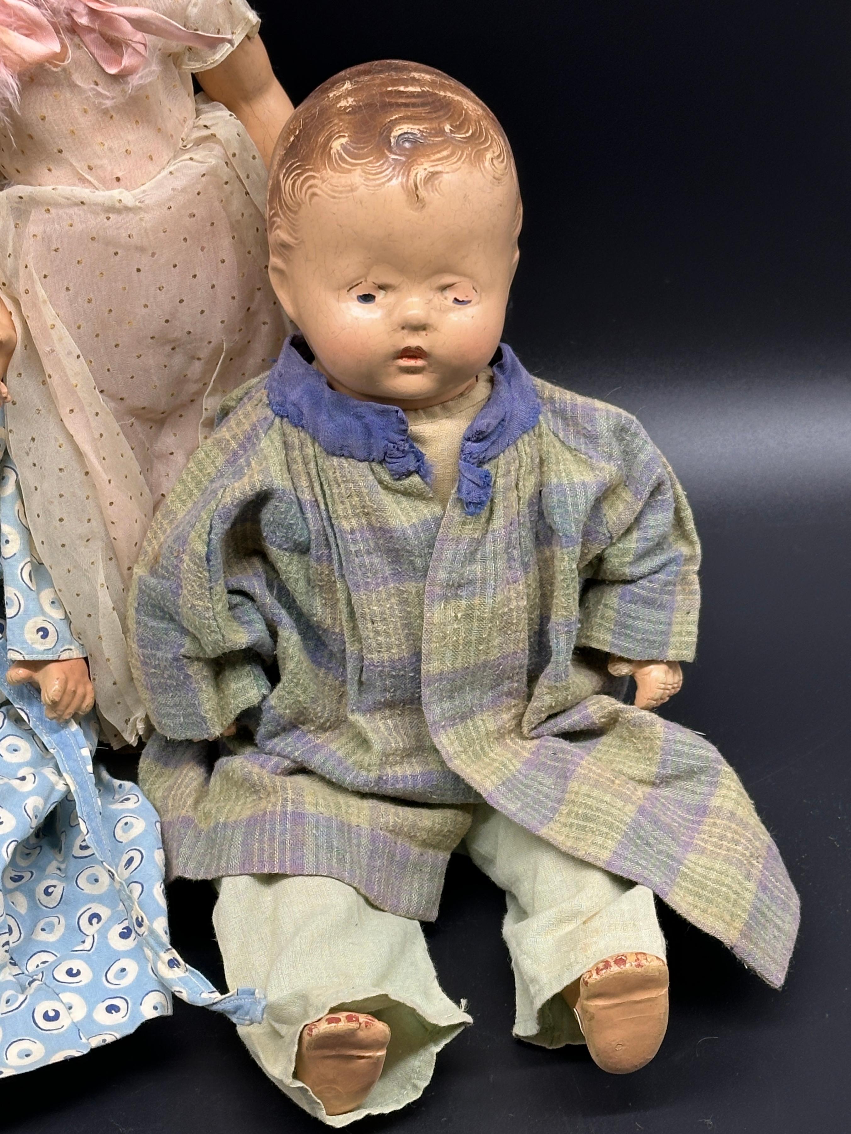 (3) Vintage Composition Baby Dolls and Doll Clothes