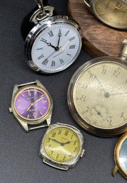 Assortment of Vintage/Antique Men's Wrist Watches, Pocket Watches and More