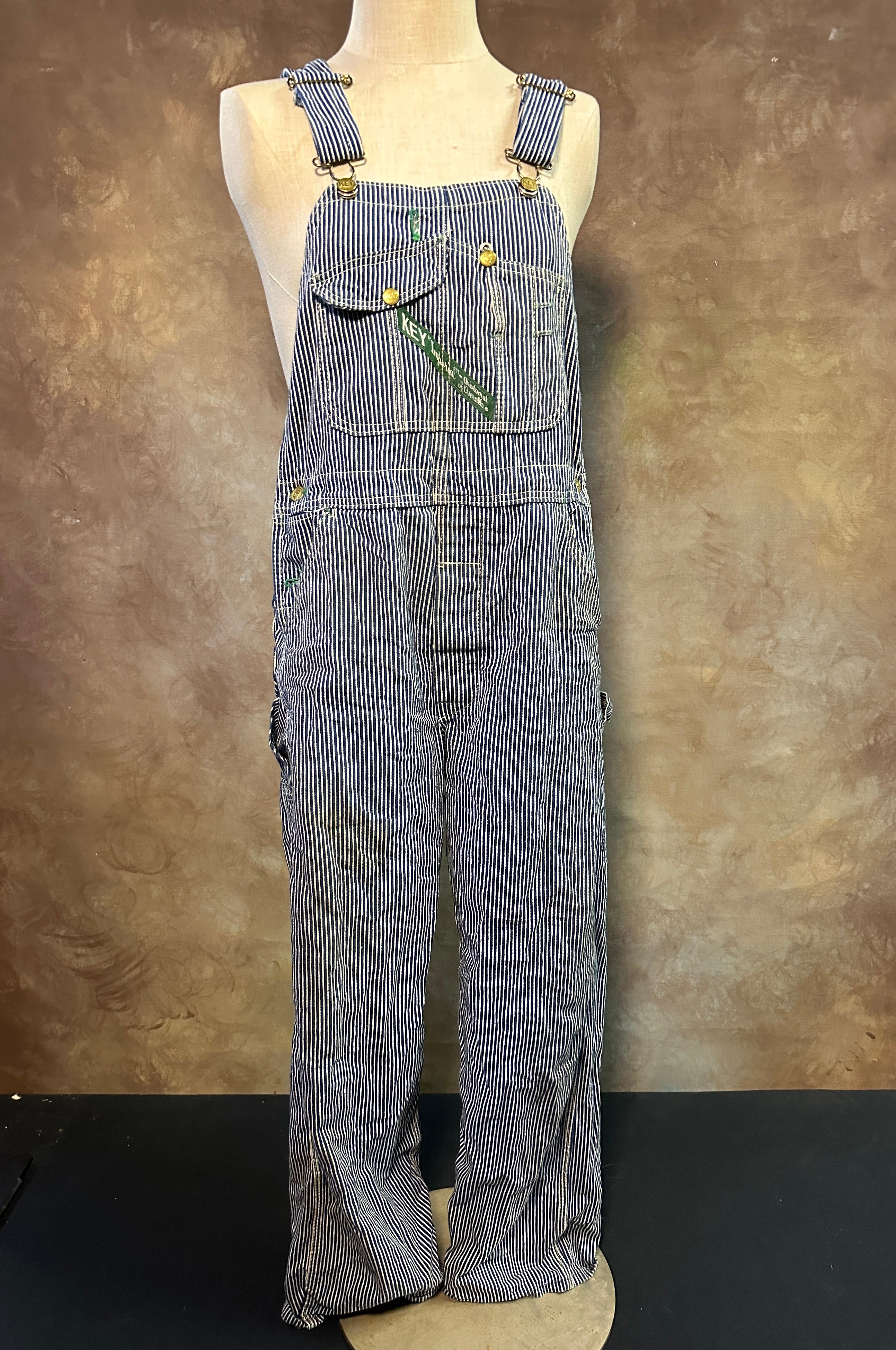 Vintage Key Imperial Railroad Striped Overalls