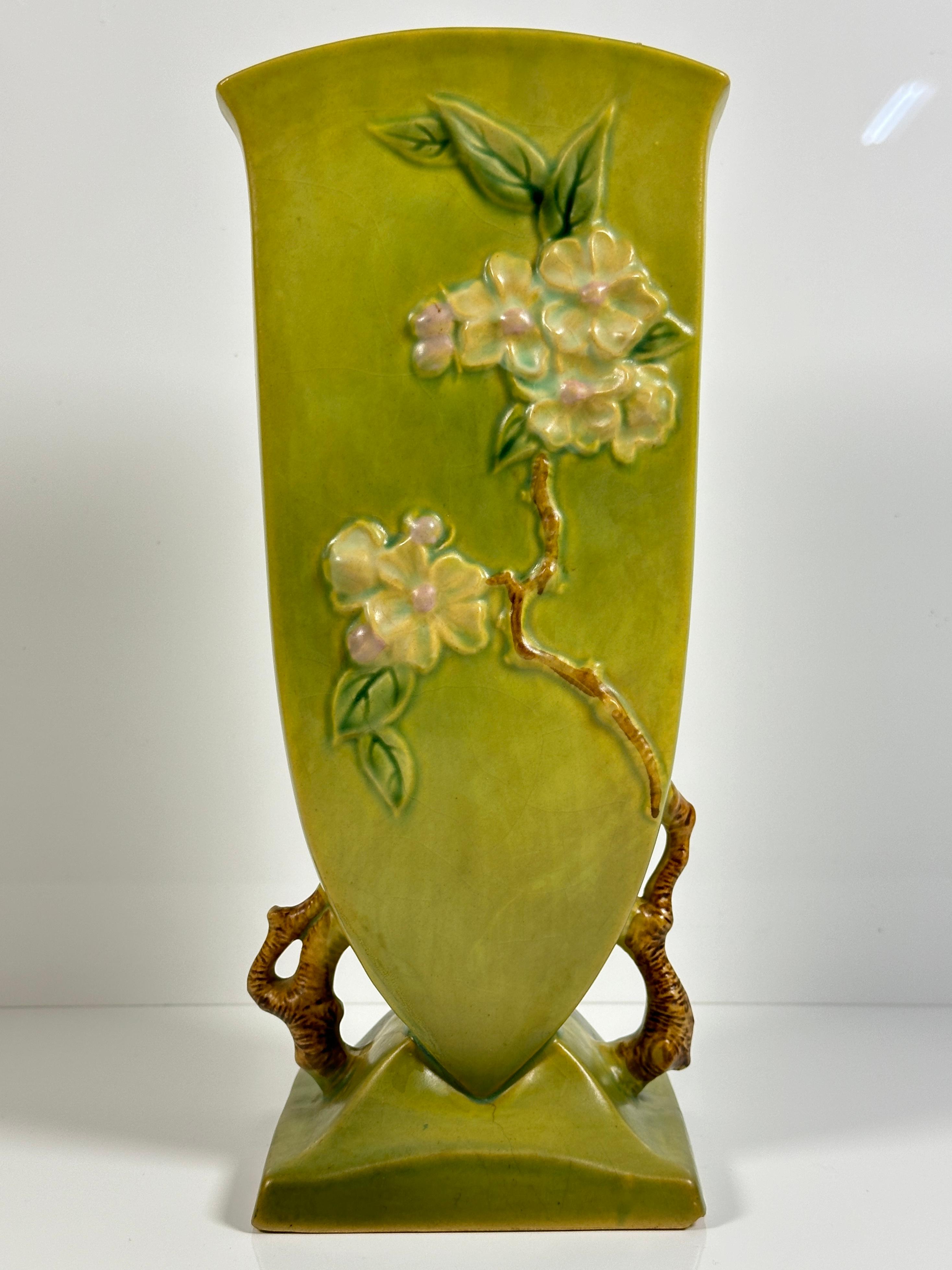 Roseville Apple Blossom Vase with Double Branch Handle