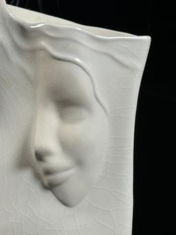 Yanny 1988 White Ceramic Pottery Two Faces Planter