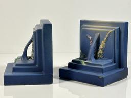 Roseville Pottery 1942 Foxglove Blue Glaze Bookends