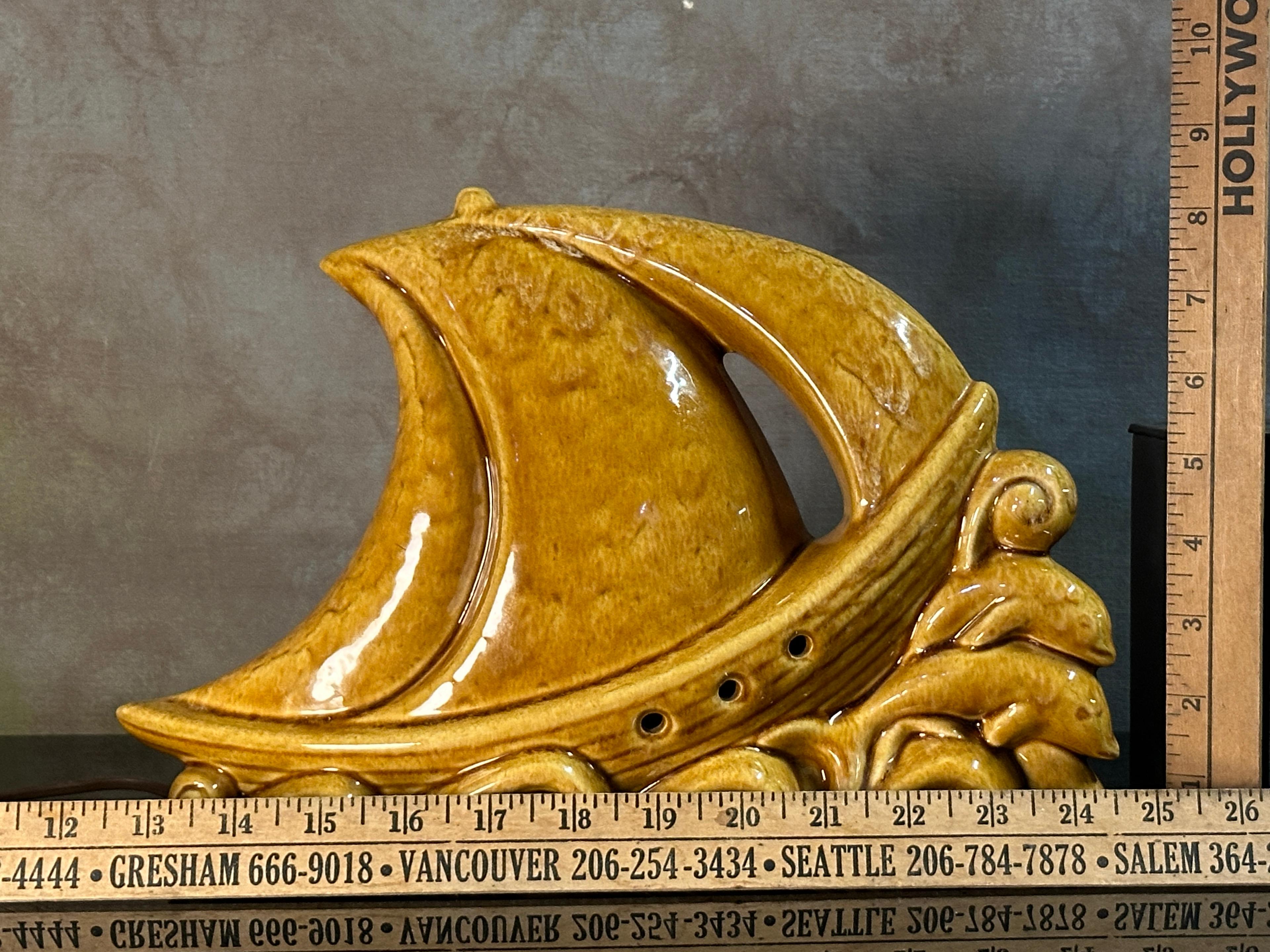 Nautical TV Lamp in Brown California Pottery