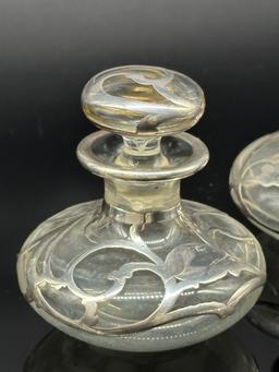 Three Silver Overlay Perfume Bottles