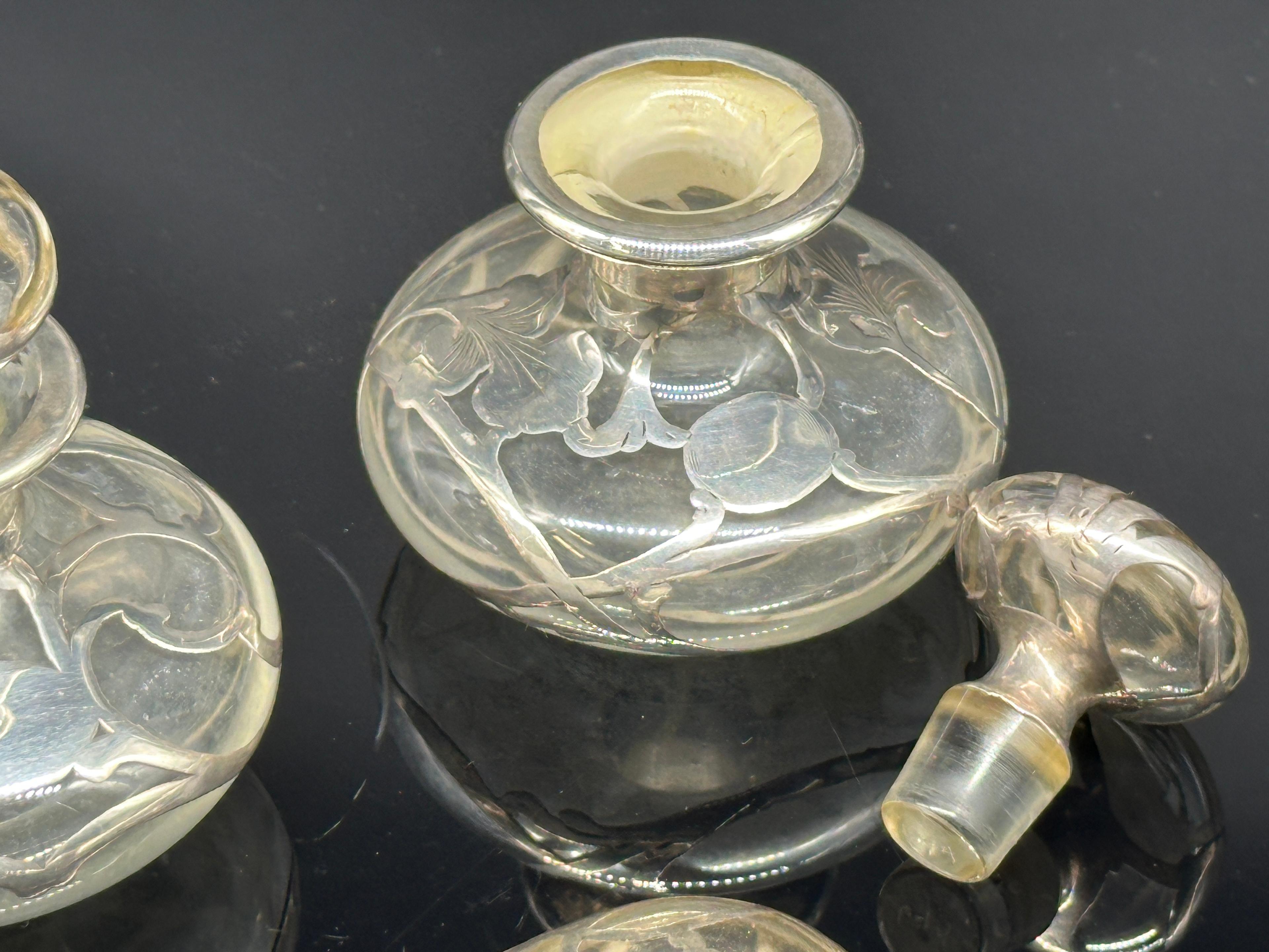 Three Silver Overlay Perfume Bottles