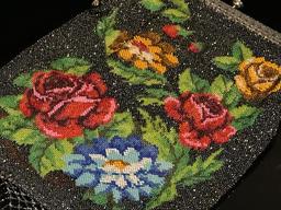 Beaded Needlepoint Rose Handbag Deco