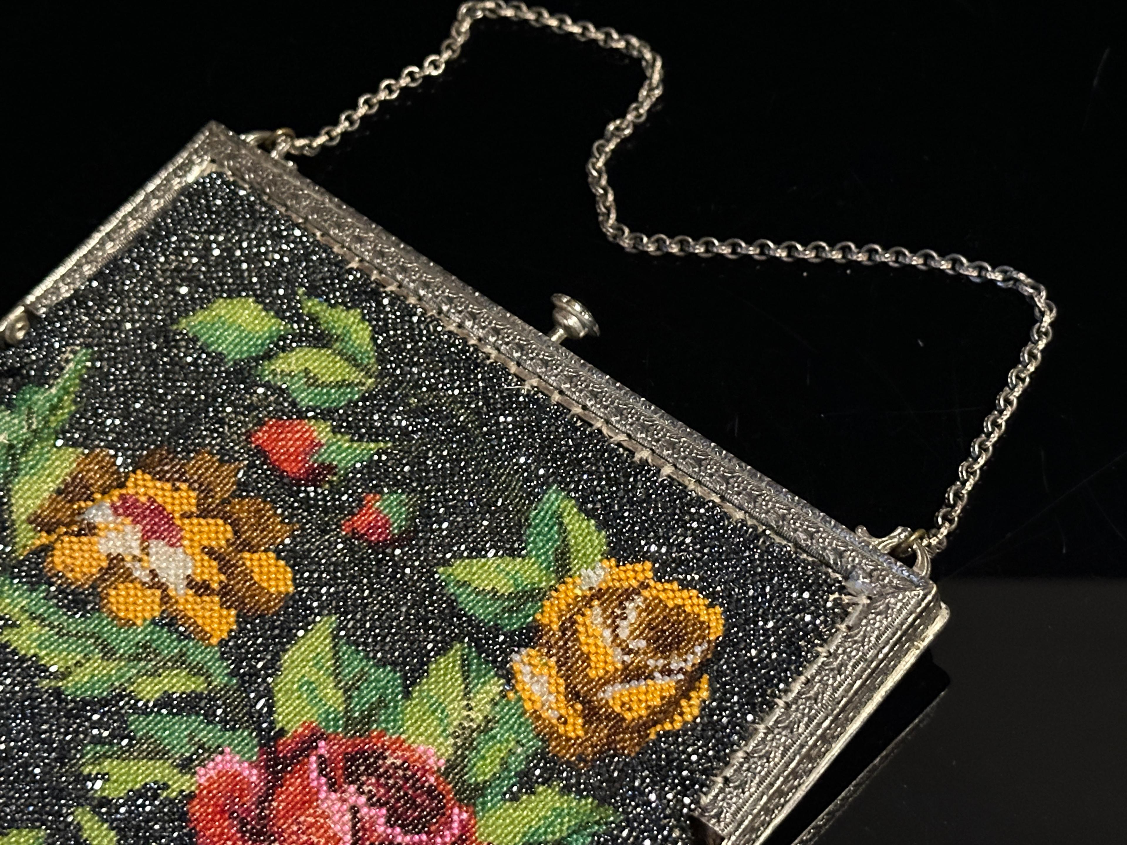Beaded Needlepoint Rose Handbag Deco