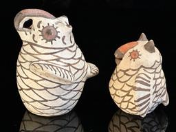 Pair of Zuni Polychrome Pottery Owl Effigy Figures