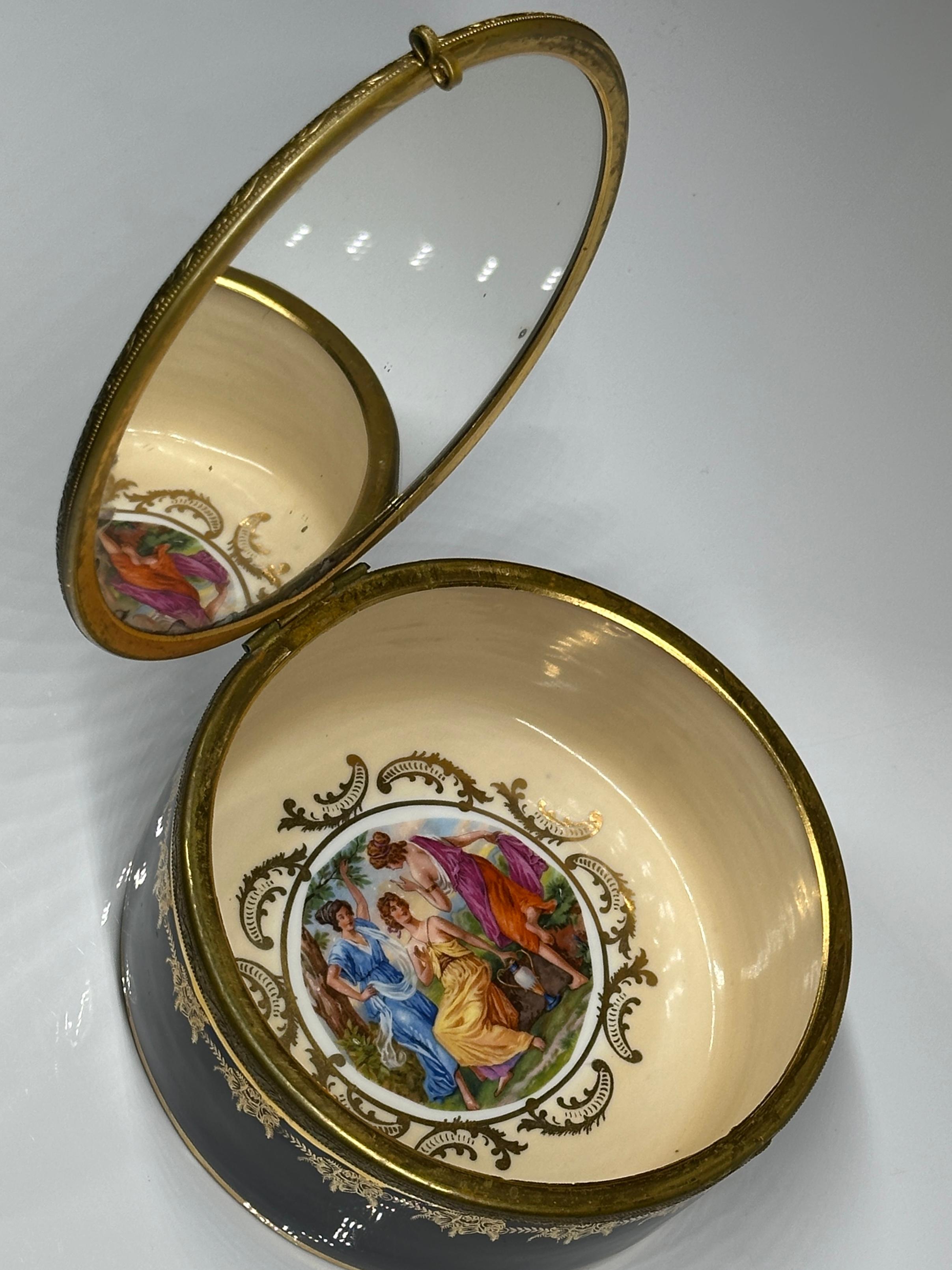 Art Nouveau Hand Painted Porcelain Hinged Jewelry Box