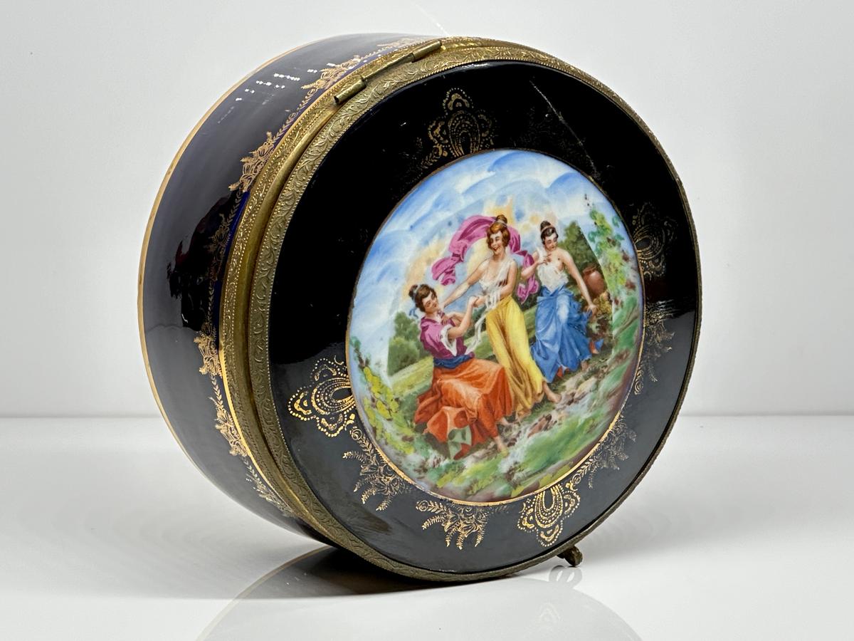 Art Nouveau Hand Painted Porcelain Hinged Jewelry Box