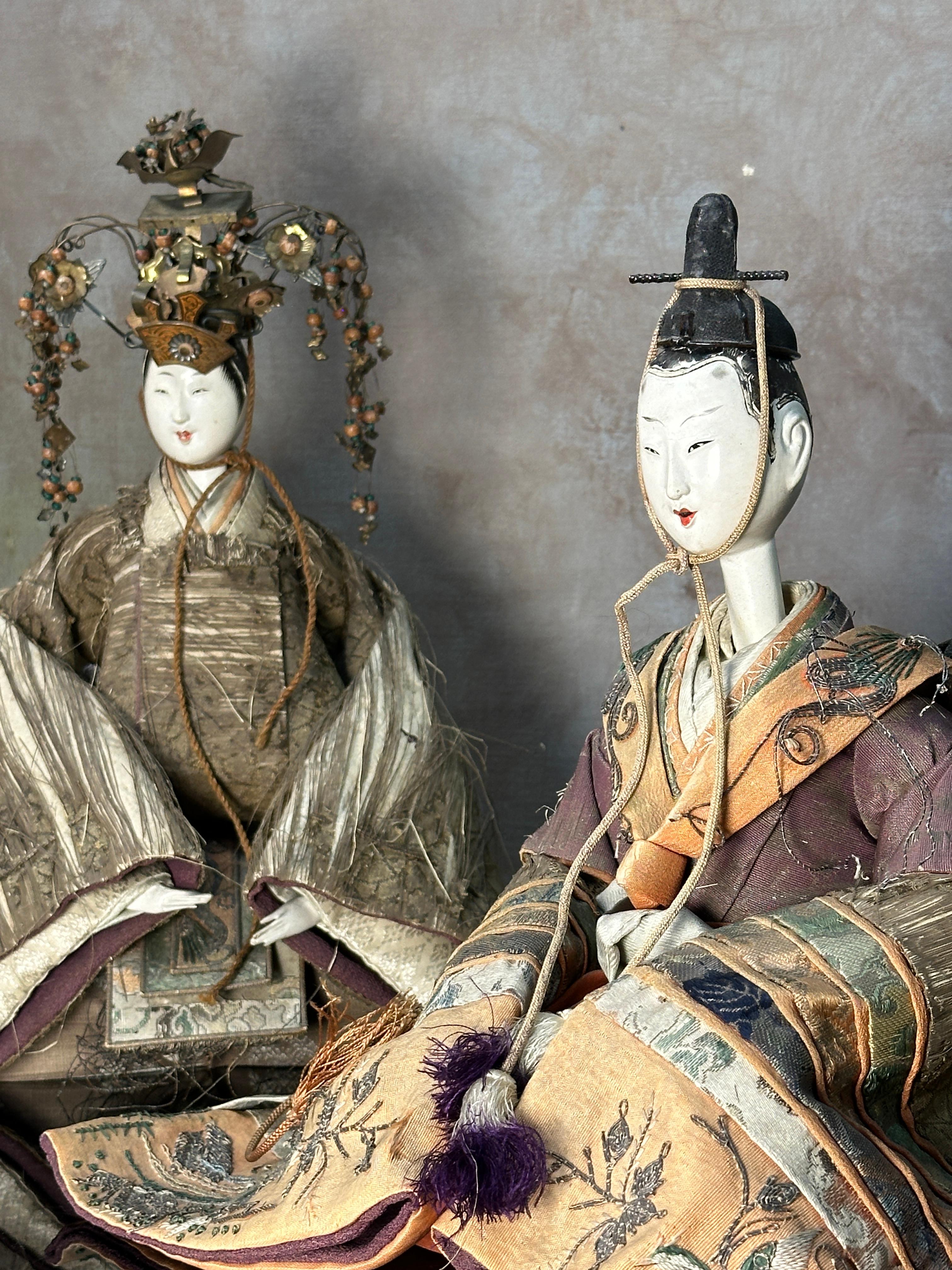 Antique Japanese Emperor and Empress Dolls